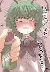  1girl antennae arms_behind_back blush bug_repellent bullying cape closed_eyes eyes_closed gaoo_(frpjx283) green_hair open_mouth short_hair solo sweatdrop tears touhou translated trembling wriggle_nightbug 