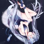  ballerina blue_hair closed_eyes crossed_arms dress eyes_closed fetal_position hatsuko hatsune_miku long_hair round_around_(vocaloid) solo twintails upside-down very_long_hair vocaloid 