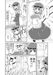  2girls animal_ears cat_ears cat_tail chen child clothes laundry multiple_girls sw tail thinking touhou translation_request yakumo_ran 