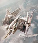  cloudy_sky doyora flying horizon ikaruga no_humans railgun science_fiction space_craft weapon 