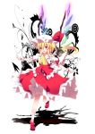  ascot blonde_hair blush bow dress fang flandre_scarlet hat kurono_yuzuko open_mouth red_eyes ribbon shadow short_hair side_ponytail skirt smile solo the_embodiment_of_scarlet_devil touhou wings wrist_cuffs 