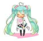  ahoge chibi closed_eyes detached_sleeves eyes_closed green_hair hatsune_miku jun_(spitfire) long_hair open_mouth skirt solo thigh-highs thighhighs twintails very_long_hair vocaloid 