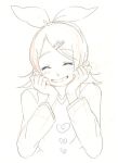 bad_id blush chin_rest closed_eyes eyes_closed face hair_ornament hair_ribbon hairclip kagamine_rin monochrome open_mouth ribbon short_hair sketch smile solo ume_(plumblossom) vocaloid 