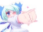  ;) alternate_costume blue_eyes bow cirno hair_bow heart kuresento smile solo sweater touhou wings wink 