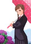  flower hydrangea nanahime_(aoi) necktie original school_uniform solo twintails umbrella 