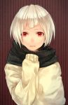  face hokura_ten lips original oversized_clothes red_eyes reku_(bebe) scarf short_hair sleeves_past_wrists solo sweater white_hair 