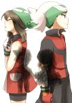  1boy 1girl absurdres bandana bike_shorts black_hair brown_hair closed_eyes fingerless_gloves gloves hat highres holding_hands italy-0317 odamaki_sapphire pokemon pokemon_special projected_inset red_eyes ruby_(pokemon) short_hair 