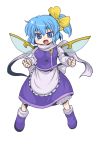  aoi_tobira blue_eyes blue_hair breasts cape cirno daiyousei fairy_wings fangs fusion highres letty_whiterock ribbon side_ponytail solo touhou transparent_background wings 