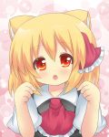  :o animal_ears ascot bad_id blonde_hair bust cat_ears fang highres kemonomimi_mode red_eyes ribbon rumia shinekalta short_hair solo the_embodiment_of_scarlet_devil touhou youkai 