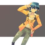  1boy bakugan bakugan_gundalian_invaders blue_eyes bruce_brown hand_on_hip highres looking_at_viewer male_focus shiu_kazuki sideburns solo 