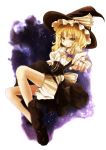  blonde_hair bloomers bow braid curiosities_of_lotus_asia full_body hair_bow hat kirisame_marisa kurona long_hair open_mouth side_braid solo touhou witch witch_hat yellow_eyes 