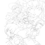  blush_stickers braid cirno crossed_arms detached_sleeves guntank_(artist) hakurei_reimu izayoi_sakuya kirisame_marisa lineart long_hair maid_headdress miko monochrome multiple_girls remilia_scarlet short_hair smile touhou twin_braids 