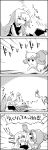  bow braid closed_eyes comic crescent eyes_closed hair_bow hat hat_bow hat_removed headwear_removed highres kirisame_marisa long_hair lying monochrome patchouli_knowledge running saliva sitting sleeping smile tani_takeshi touhou translated translation_request witch witch_hat yukkuri_shiteitte_ne 