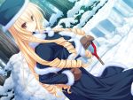  77 blonde_hair game_cg gloves hat koshimizu_rin long_hair mikagami_mamizu orange_eyes snow whirlpool 