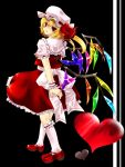  akina_(schism) bad_id blonde_hair blush flandre_scarlet hat heart looking_back red_eyes simple_background solo touhou wings wrist_cuffs 