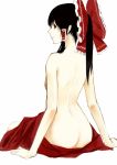  ass back bare_back black_hair bow breasts from_behind hair_bow hair_tubes hakurei_reimu looking_back nishiuri ponytail red_eyes sideboob sitting skirt solo topless touhou 
