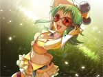  &gt;:) &gt;:d :d belt breasts butt_crack cleavage crowd gloves goggles green_eyes green_hair gumi headphones headset long_hair looking_at_viewer midriff miniskirt navel novelia open_mouth pleated_skirt short_hair skirt sleeveless sleeveless_shirt smile solo thighhighs v-neck vocaloid weights wrist_cuffs 