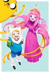  1boy 1girl 1other adventure_time animal artist_name blonde_hair canine cartoon_network dated dog finn finn_mertens_campbell gum_golem hood human jake jake_the_dog long_hair mammal pink_hair pink_skin princess_bonnibel_bubblegum psd signature turner_entertainment 