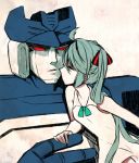  closed_eyes couple crossover dress eyes_closed green_hair hatsune_miku height_difference incipient_kiss long_hair mask mask_removed rkp soundwave transformers very_long_hair vocaloid 