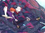  ^_^ bendan-daizi book caster_(fate/zero) claws closed_eyes command_spell eyes_closed fate/zero fate_(series) happy jacket leopard_print male multiple_boys orange_hair purple_jacket smile tentacle tentacles uryuu_ryuunosuke 