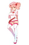 breasts brown_eyes candy dress dummy04 milk_(pop&#039;n_music) nurse pantyshot pink pink_hair pop&#039;n_music saliva shoes short simple_background smile solo strawberry twintails white_dress white_panties 