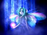  aqua_eyes aqua_hair artist_request dress fairy fairy_wings jewelry long_hair magic sleeveless sleeveless_dress tree wings 
