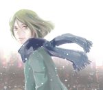  coat fate/zero fate_(series) green_eyes green_hair male mican0216 scarf short_hair snowing solo waver_velvet winter_clothes 