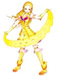  absurdres adapted_costume adult alternate_hairstyle blonde_hair butterfly cure_lemonade dissonance dress drill_hair earrings elbow_gloves gloves highres jewelry kasugano_urara long_hair magical_girl open_mouth precure raide solo transparent_background vcr yellow_dress yellow_eyes yellow_legwear yes!_precure_5 