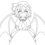  arms_behind_back hat highres lineart monochrome remilia_scarlet solo tome_(wolf) touhou transparent_background wings 
