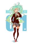  aqua_eyes aqua_hair blazer hatsune_miku long_hair messy_hair necktie nora_(kukumaka23) open_mouth school_uniform shoes skirt solo thigh-highs thighhighs twintails uwabaki very_long_hair vocaloid 