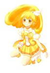  blonde_hair boots choker cure_peace dress highres kise_yayoi kneeling long_hair magical_girl precure shorts_under_skirt skirt smile smile_precure! solo sora-1123 tiara white_background wrist_cuffs yellow yellow_dress yellow_eyes 