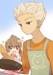  1girl apron bad_id braid brother_and_sister brown_hair cooking gouenji_shuuya gouenji_yuuka inazuma_eleven inazuma_eleven_(series) long_hair open_mouth pancake siblings tayako twin_braids 