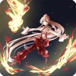  cross-laced_footwear fire fujiwara_no_mokou genesil izanami_ookami long_hair long_sleeves outstretched_arms pants ponytail shoes silver_hair smile solo spread_arms suspenders touhou very_long_hair 