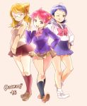  blonde_hair blue_eyes blue_hair breasts dress dummy04 fujiwara_hazuki harukaze_doremi highres legs ojamajo_doremi pink_hair senoo_aiko shoes teen uniform yellow_eyes 