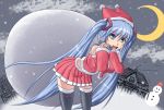  blue_hair christmas crescent_moon detached_sleeves green_eyes hat hatsune_miku long_hair moon open_mouth re_;_tack sack santa_costume santa_hat skirt snow snowman solo thigh-highs thighhighs twintails very_long_hair vocaloid 