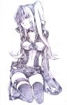  belt boots choker d.gray-man head_tilt kistina lenalee_lee long_hair monochrome popped_collar shorts simple_background sitting solo thigh-highs thigh_gap thigh_strap thighhighs traditional_media twintails wariza zipper 