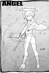  angel angel_wings arrow ass bow_(weapon) from_behind garter_belt halo highres looking_back male monochrome original panties po-ju scan short_hair signature solo standing thigh-highs thighhighs trap underwear weapon wings zoom_layer 