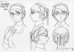  2004 artist_request character_name character_sheet closed_eyes emma eyes_closed from_behind glasses hair_up hand_on_own_chest hat light_smile maid monochrome mori_kaoru official_art signature victorian victorian_romance_emma 