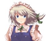  :o bad_id blue_eyes bow braid hair_bow izayoi_sakuya looking_at_viewer maid_headdress open_mouth risuto228 shirt short_hair short_sleeves silver_hair simple_background solo touhou twin_braids vest 