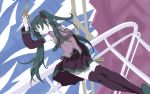  bad_id crossed_legs detached_sleeves green_hair hatsune_miku legs_crossed long_hair necktie razor scissors sitting skirt solo thigh-highs thighhighs twintails vocaloid 