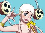  1boy bandana bandanna blonde_hair blue_eyes enel macross macross_frontier microphone monotoneb one_piece open_eyes parody ribbon seikan_hikou smile trap 