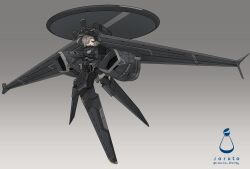  1girl absurdres artist_name brown_eyes brown_hair commentary_request full_body gradient_background grey_background hair_over_one_eye helmet highres joints looking_at_viewer mecha_musume original radar_dish robot_joints science_fiction solo soruto_0w98e thrusters wings 