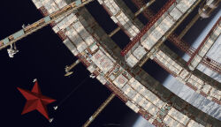  6+others absurdres astronaut building chinese_commentary chinese_text fan_wennan highres multiple_others original parabolic_antenna planet scenery science_fiction space space_station watermark 