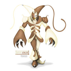  blue_eyes character_name claws colored_skin colored_teeth commentary_request full_body multicolored_skin original pastry_bag solo standing two-tone_skin whipped_cream white_background yasunama yellow_teeth 