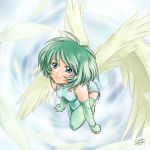  detached_sleeves flying green_hair shimada_wakaba thigh-highs thighhighs wings 
