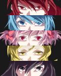  akemi_homura black_eyes black_hair blonde_hair blue_eyes blue_hair close-up column_lineup crossover eyes face jouhei kaname_madoka long_image mahou_shoujo_madoka_magica miki_sayaka multiple_girls parody persona persona_3 persona_eyes pink_eyes pink_hair red_eyes red_hair redhead sakura_kyouko style_parody tall_image tomoe_mami yellow_eyes 