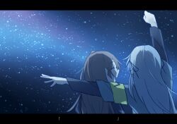 2girls brown_hair girls_frontline long_hair long_sleeves multiple_girls night open_mouth outdoors sky star_(sky) starry_sky tagme third-party_source ump40_(girls'_frontline) ump45_(girls'_frontline) xinhao