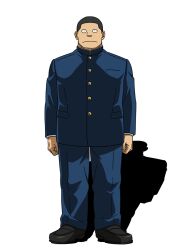  1boy black_hair black_shoes blue_gakuran bouzu_(let's_go_kaikigumi) buzz_cut closed_mouth constricted_pupils drop_shadow full_body gakuran let's_go_kaikigumi looking_at_viewer male_focus official_art sanpaku school_uniform shoes short_hair simple_background solo straight-on tachi-e transparent_background very_short_hair 