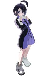  1boy absurdres ahoge allister_(pokemon) black_hair bright_pupils commentary_request crossed_arms full_body hands_up highres holding holding_mask korean_commentary long_sleeves looking_at_viewer male_focus mask open_mouth pokemon pokemon_sword_and_shield raised_inner_eyebrows rlarms1810 shirt shoes short_hair shorts simple_background socks solo suspenders unworn_mask white_background 