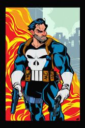  1boy black_hair bodysuit character_logo commentary dave_bardin facial_hair gloves gun highres holding holding_gun holding_weapon holster male_focus marvel multicolored_bodysuit print_bodysuit skull_print solo superhero_costume the_punisher_(character) the_punisher_(series) two-tone_bodysuit weapon white_gloves 